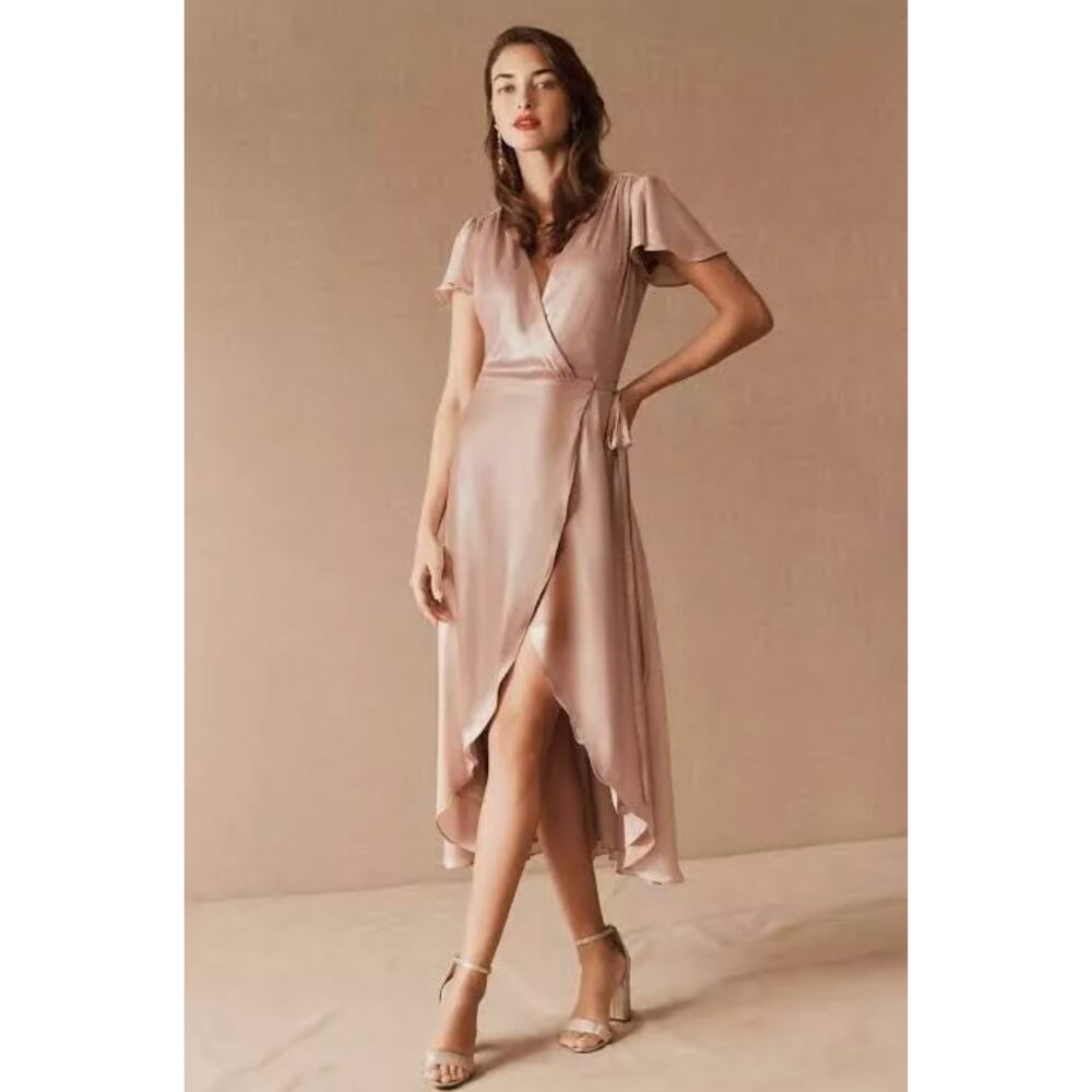 BHLDN Anthropologie Pink Rose Gold Donne Formal Wrap Dress